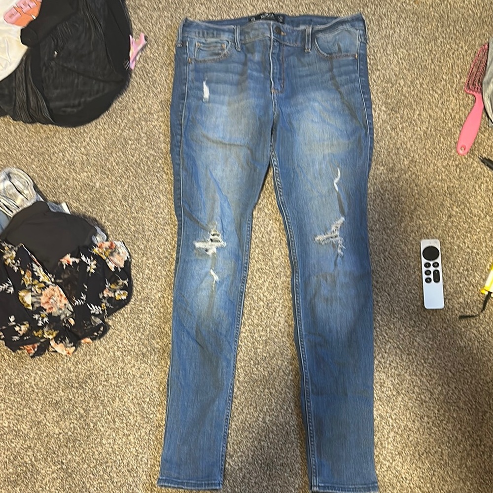 Hollister Blue Skinny Jeans with Distressed Details and Fading